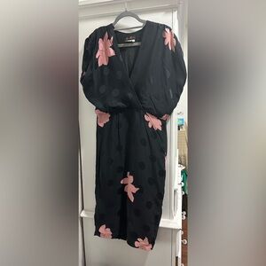 Navy blue Floral Midi Dress